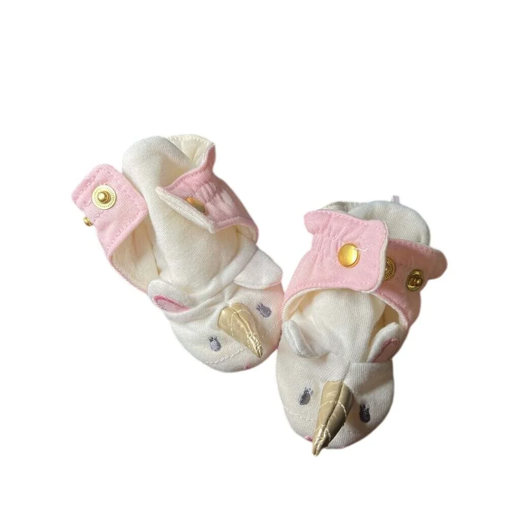 Unicorn Baby Booties Pink Gold Horn Soft Sole Snap Shoes‎ 0-3M 0-6M